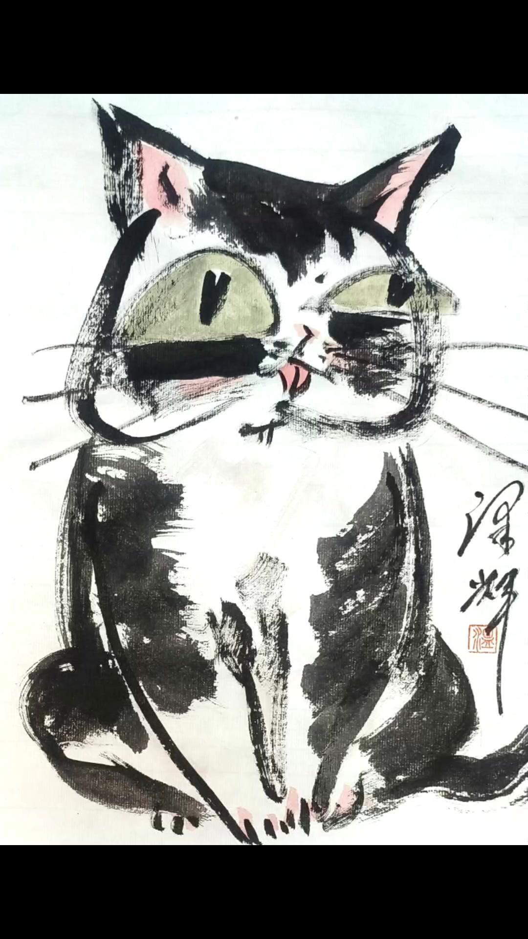 笔下萌猫，治愈感拉满～最近沉迷画猫，每天花半小时涂一只，看着它们从线条慢慢变成圆