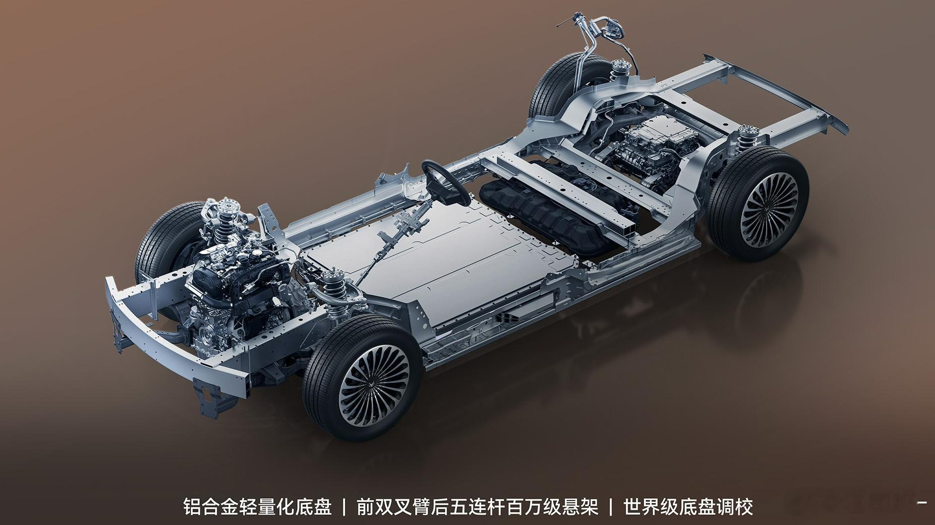 极狐问道V9这车可太有意思了！1、纵置增程器2、后5连杆簧减一体3、压铸torq