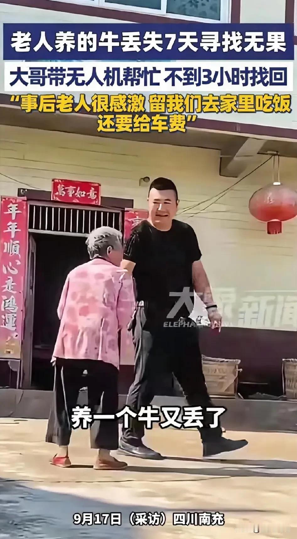 “这年头还是好人多！”四川南充，一位老人养了多年的牛突然走失，找了7天都没踪影，
