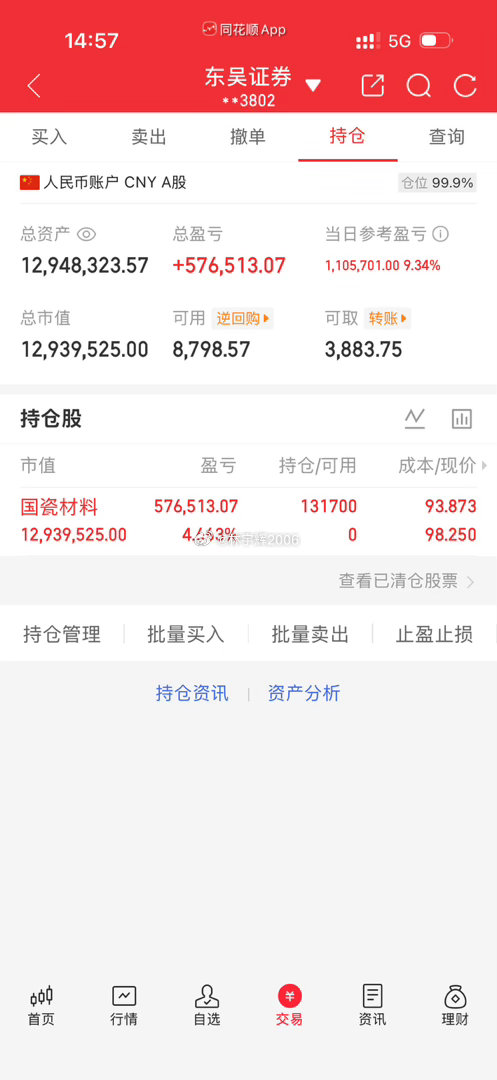各位战友，跟大家分享下今日账户情况，今天账户浮盈110万。之前账户曾亏损一百多万