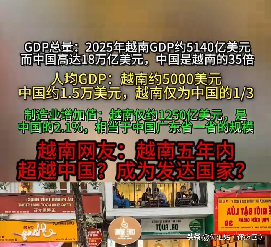 越南网友放话！我们五年内人均GDP追上中国，成为发达国家！
2025年越南人均G