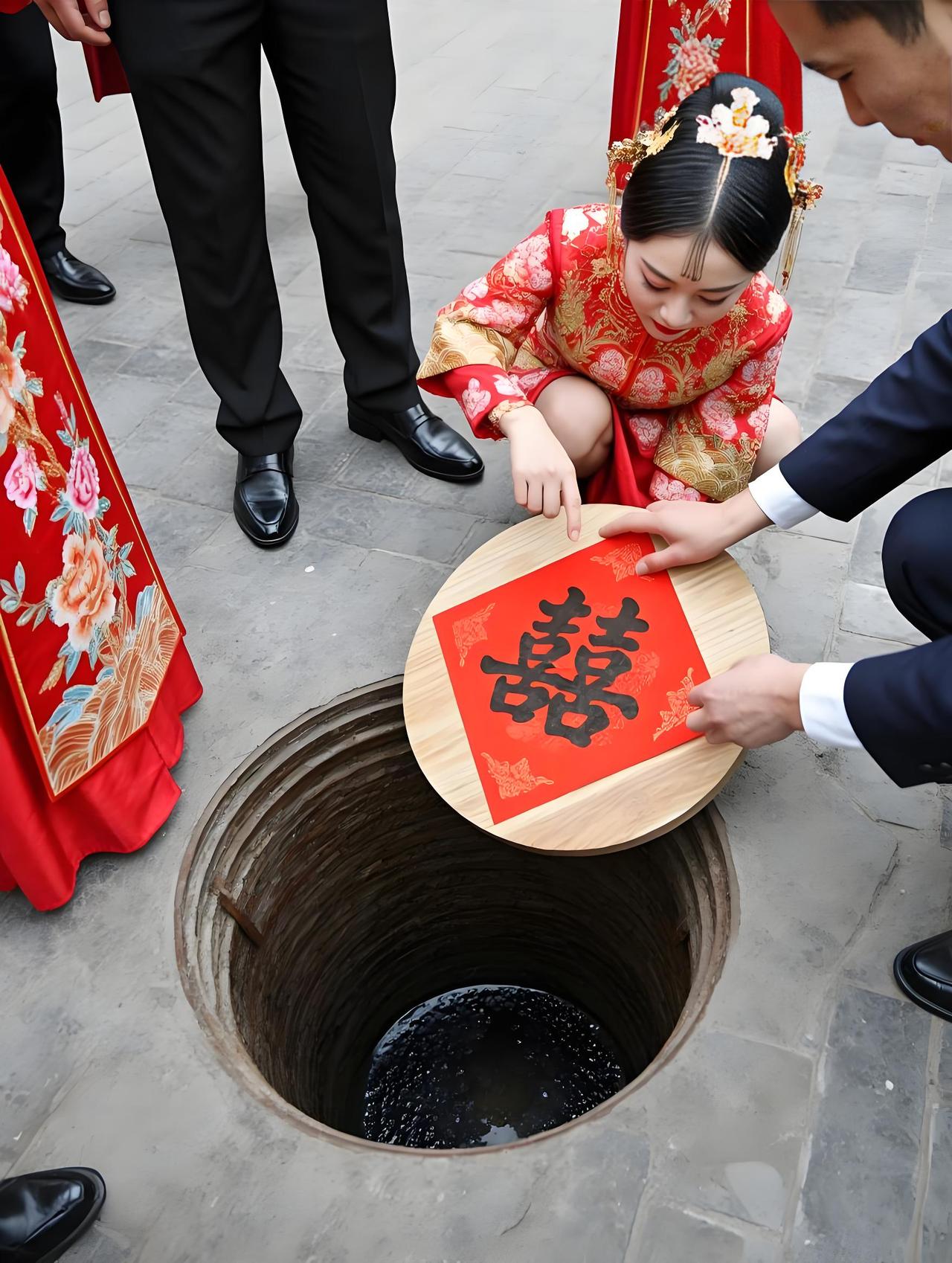 😜家人们呐！你们能想象吗？在山西的婚礼上，居然有个超奇葩的操作——给下水道井盖