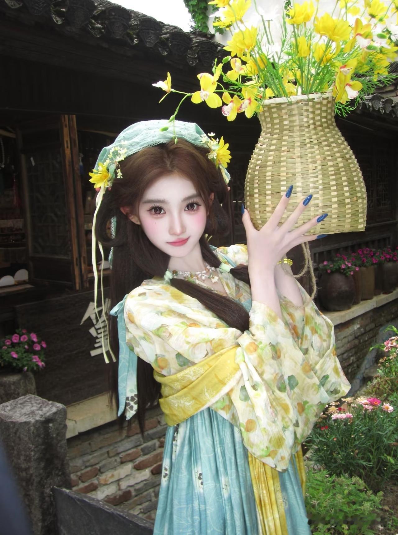 古风少女与花篮的浪漫邂逅🌸💕