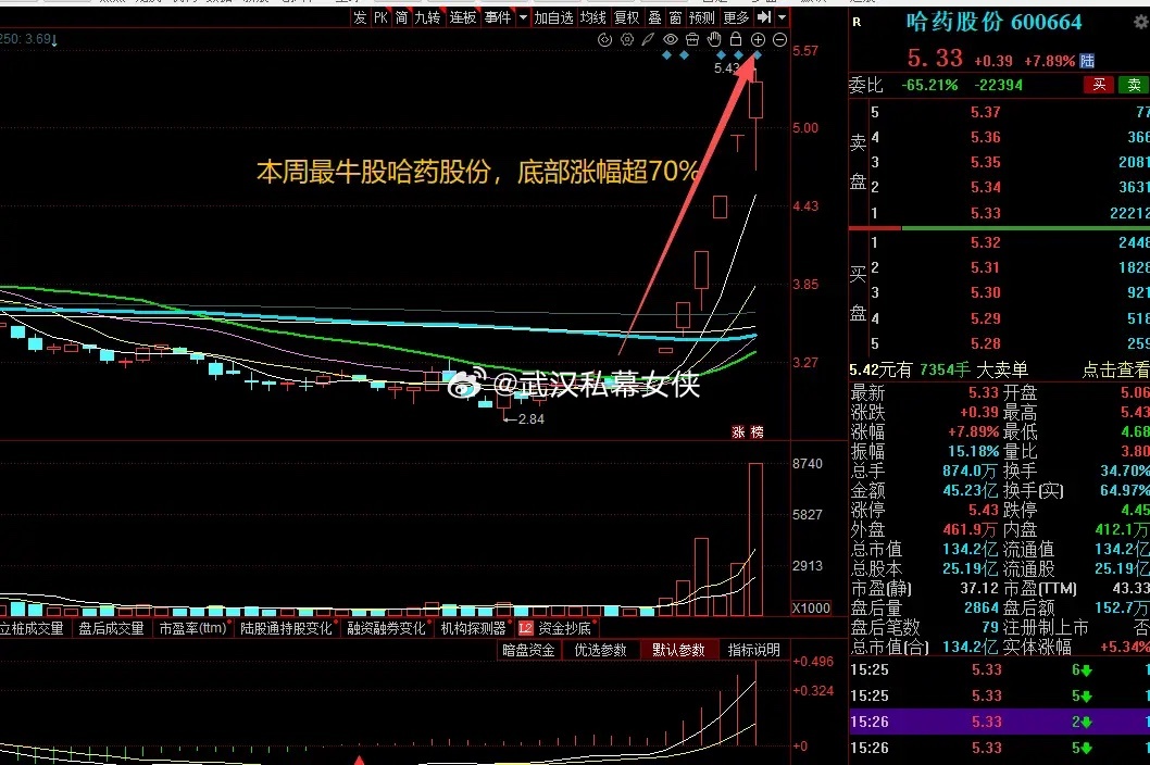 大A本周最牛的票已经诞生了！6天5板直接从3块多拱到5块上方，周涨幅超70%跟坐