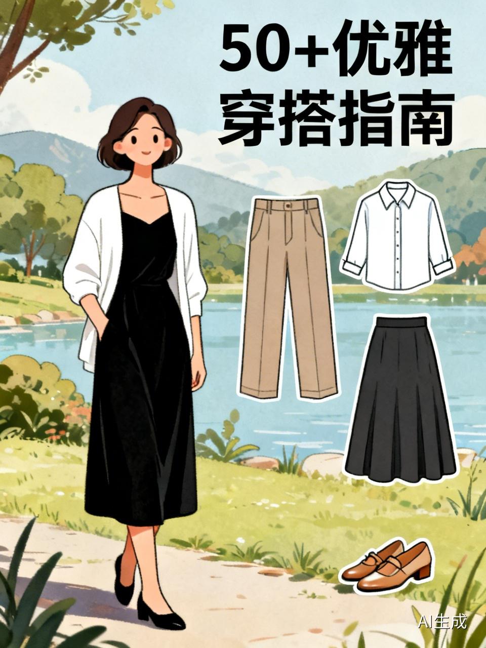 50岁以上的女人穿搭，舒适和优雅并存才是王道。颜色上别太花哨，经典的黑白灰永不出