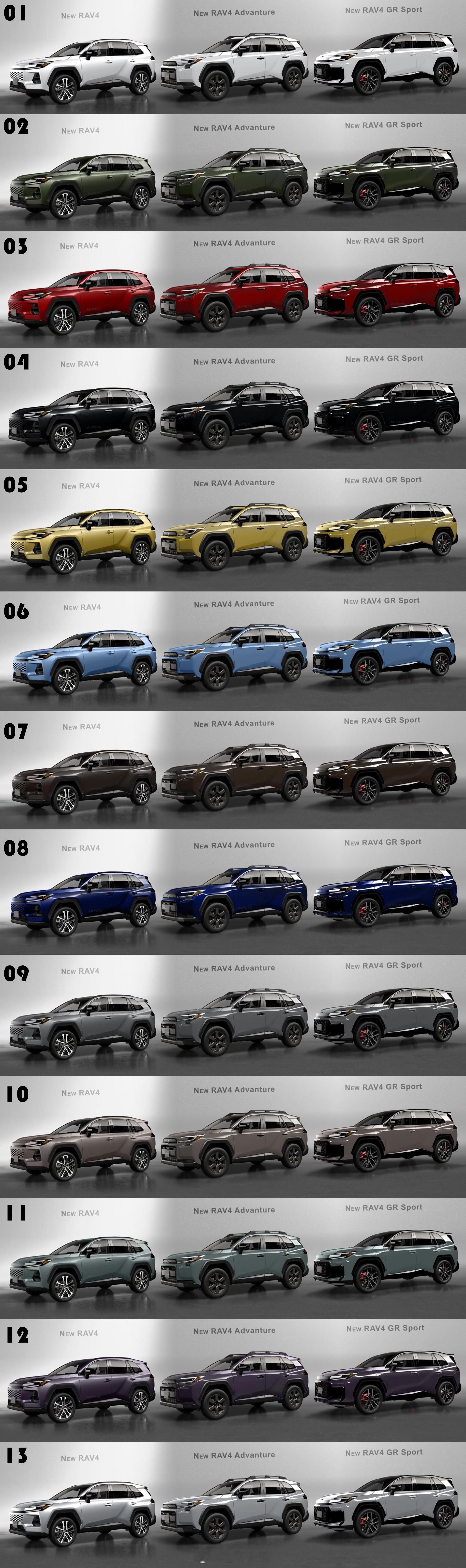 全新一代丰田RAV4配色 全新一代丰田RAV4，图1中，几号外观颜色好看，图2中