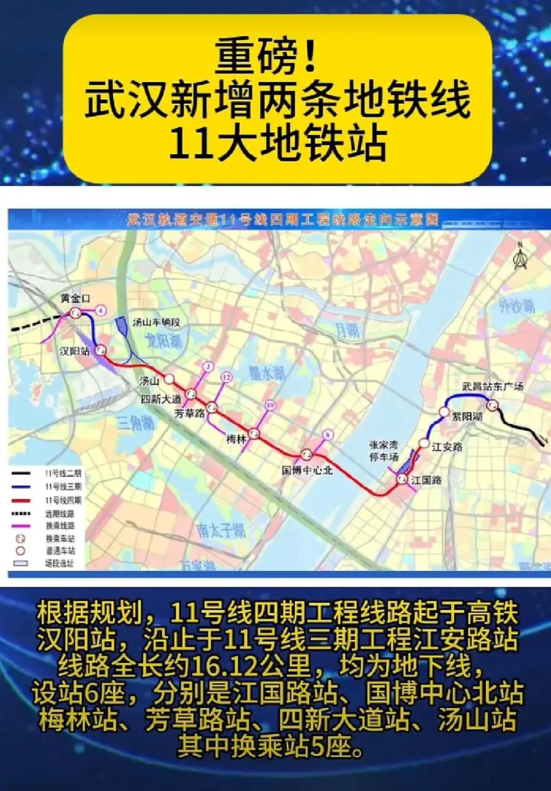 地铁11号线四期将穿越长江，一边是汉阳的国博中心，一边是武昌的江国路。