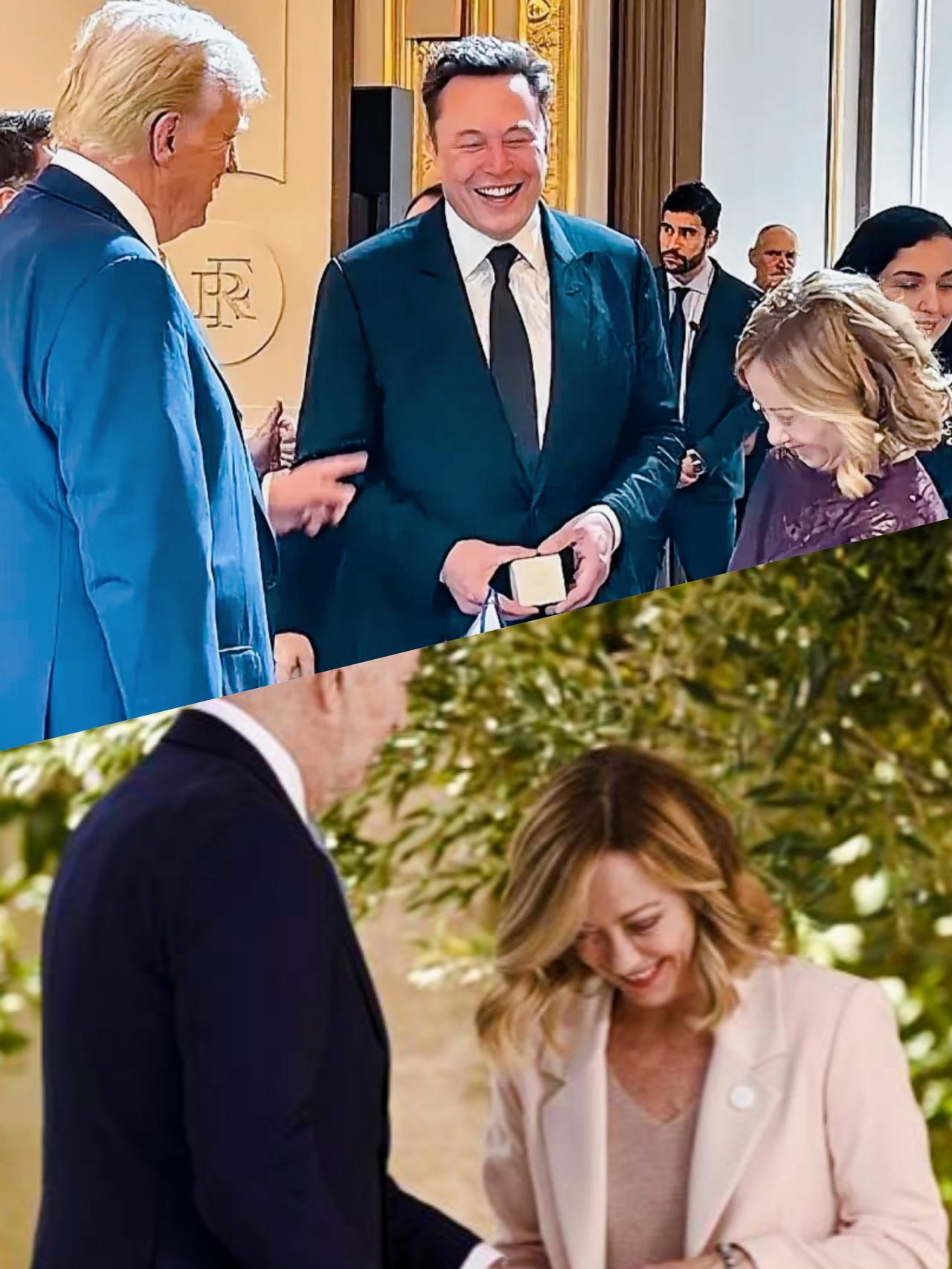 梅洛尼见到拜登和特朗普时，这是低着头不好意思的笑了吗？
拜登和特朗普跟梅洛尼说了