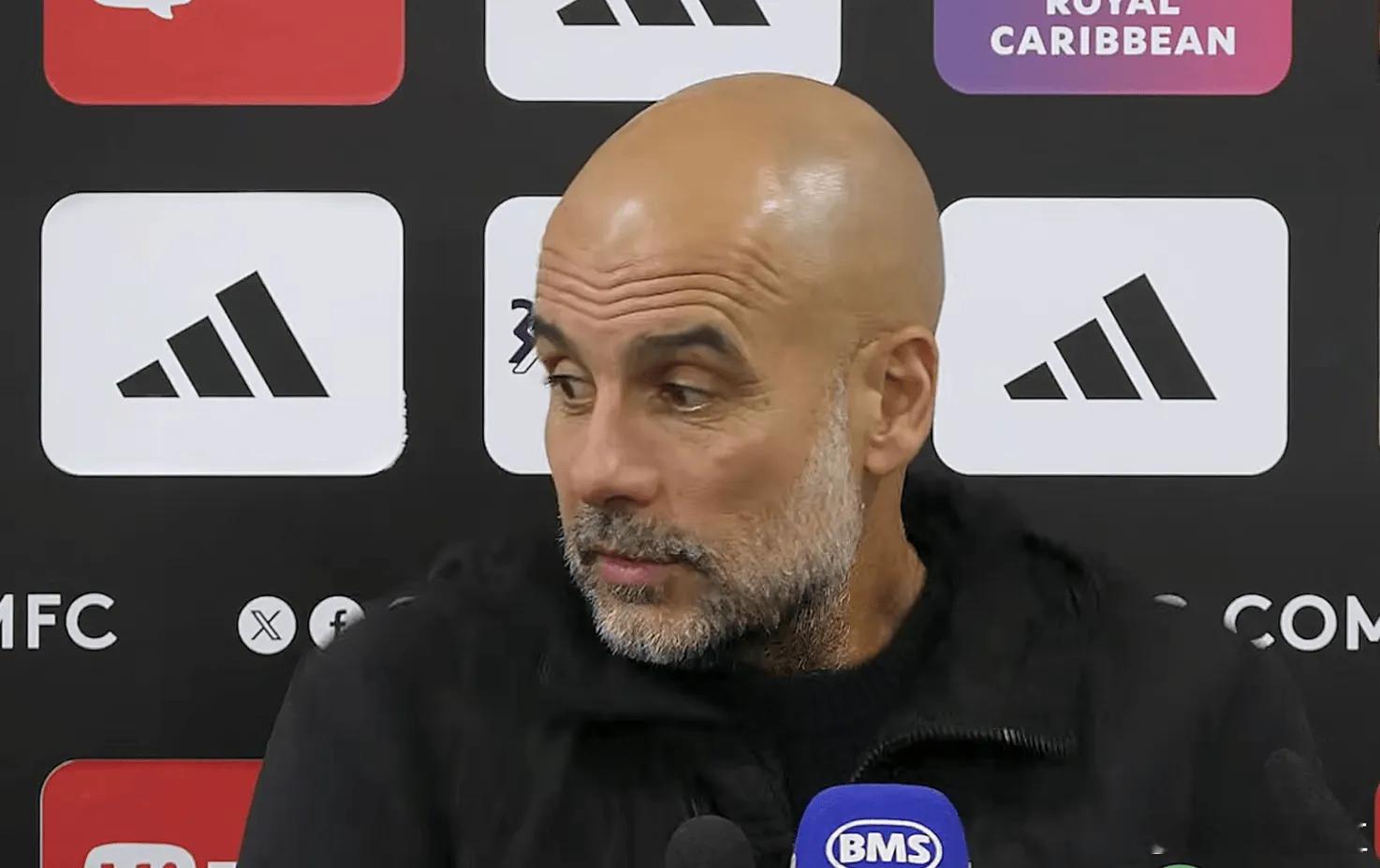 曼城主教练瓜迪奥拉出席5-4击败富勒姆的赛后发布会。奥斯卡-鲍勃在比赛中短暂地被