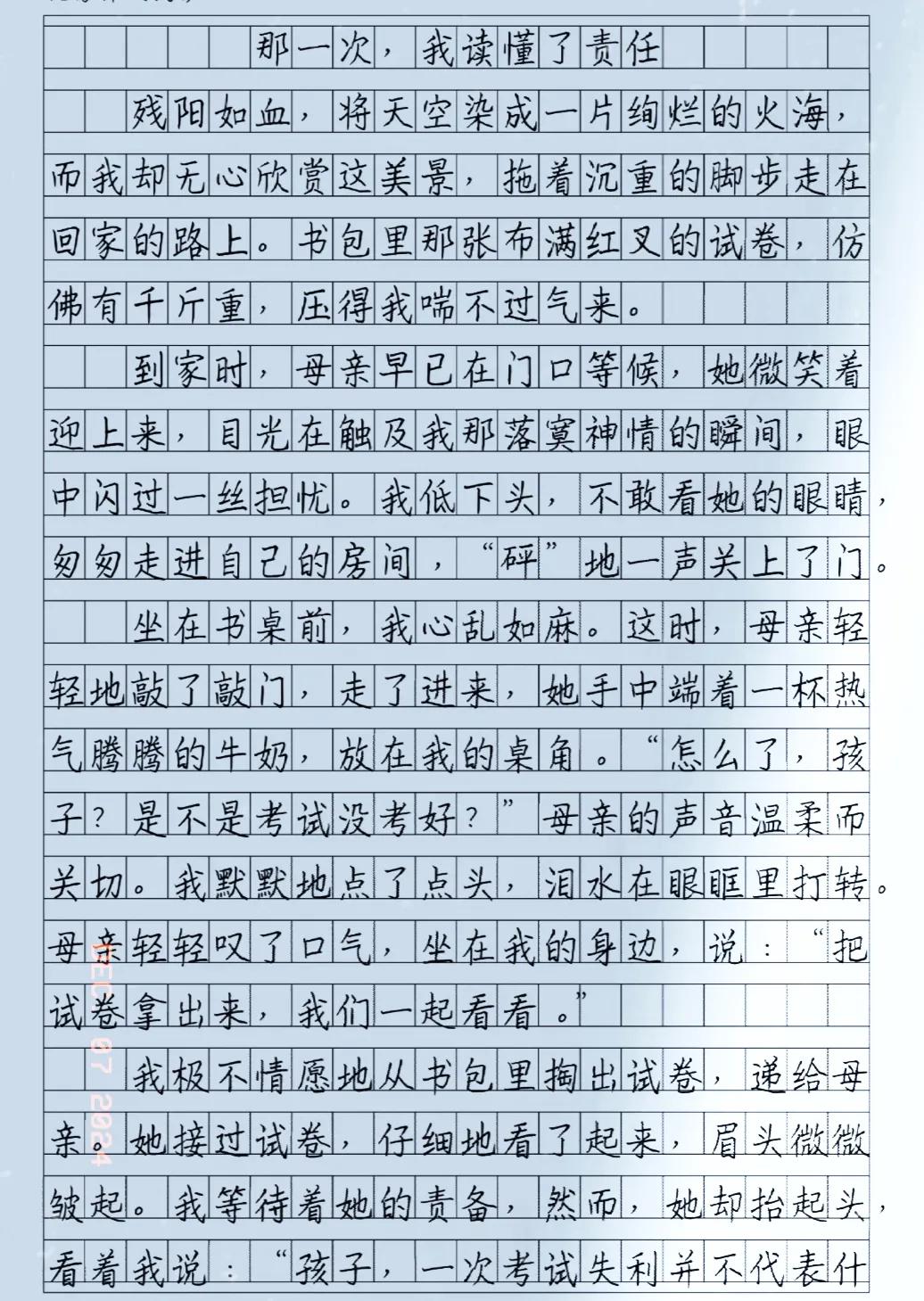中考满分作文：字迹如同书法大师的杰作，笔力遒劲，字字珠玑！
字里行间透露出深厚的