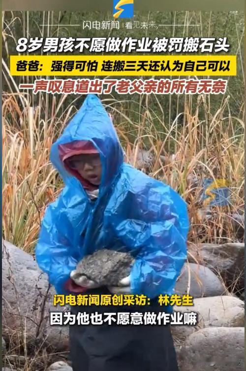 ”强的可怕！”浙江杭州，一8岁男孩不爱做作业，父亲就带他下乡搬石头，从早上8点搬