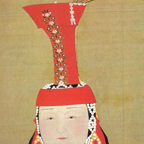 画像中元世祖的察必皇后，她头戴一顶很奇怪的帽子，高高长长的。这是个什么物件呢？
