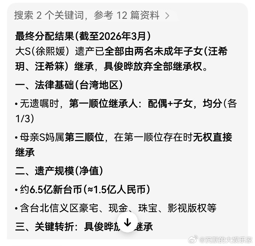 具俊晔真的要放弃大S遗产了吗？S家之前也说具俊晔尊重大S的遗嘱分.配，因为他根本