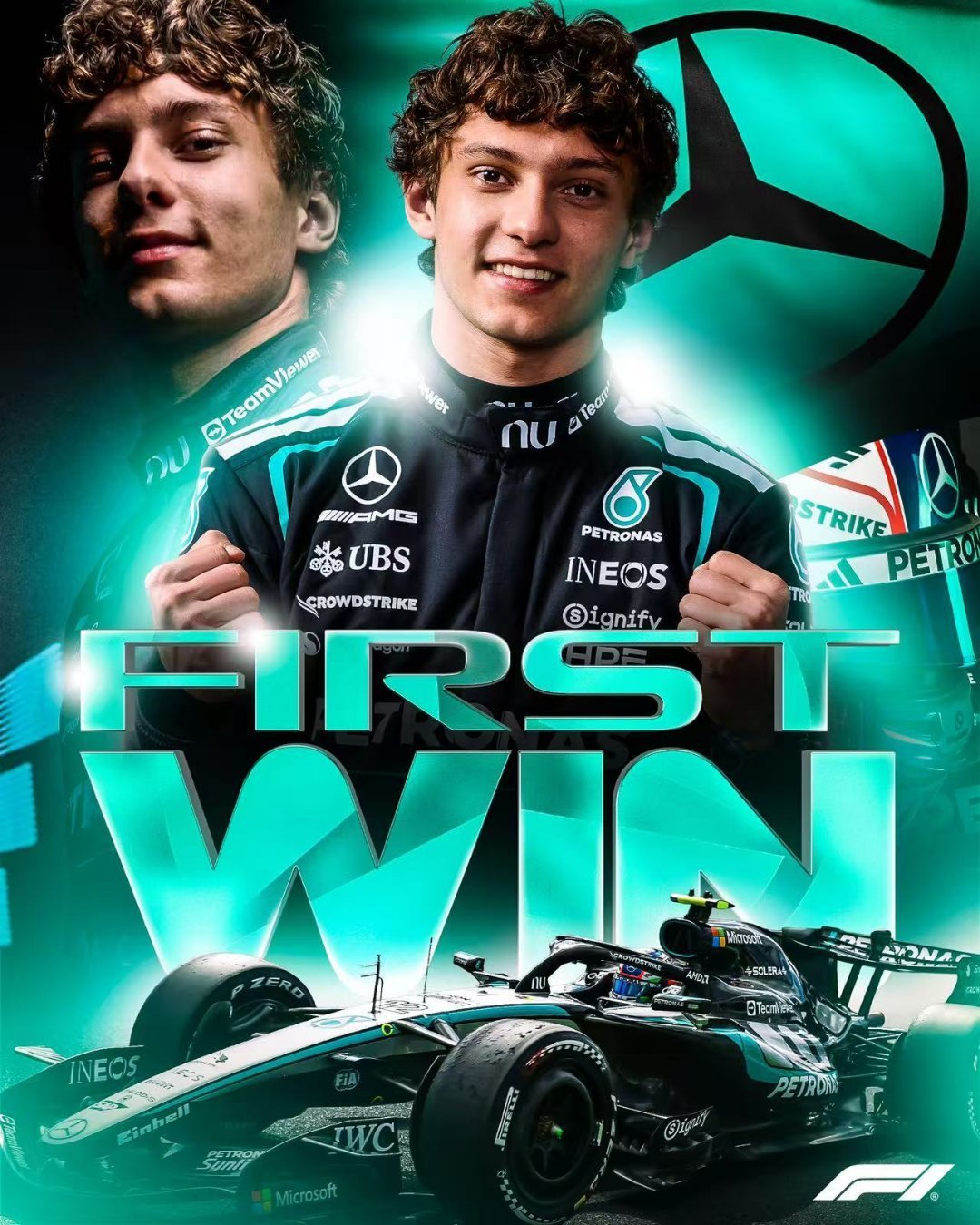 安东内利夺F1中国站冠军 19岁的意大利新星基米·安东内利在F1中国大奖赛正赛中