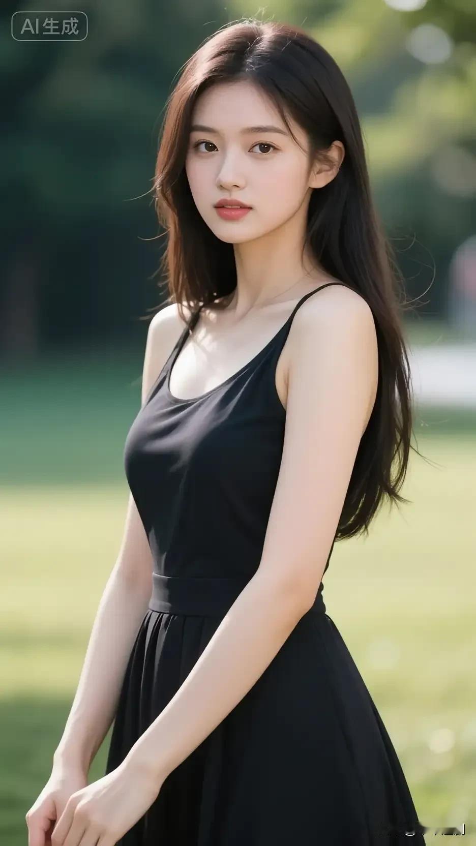 成熟稳重的美女你喜欢吗?
风掠过发梢，把夏天的温柔，都藏进这一身黑裙里。
温柔高