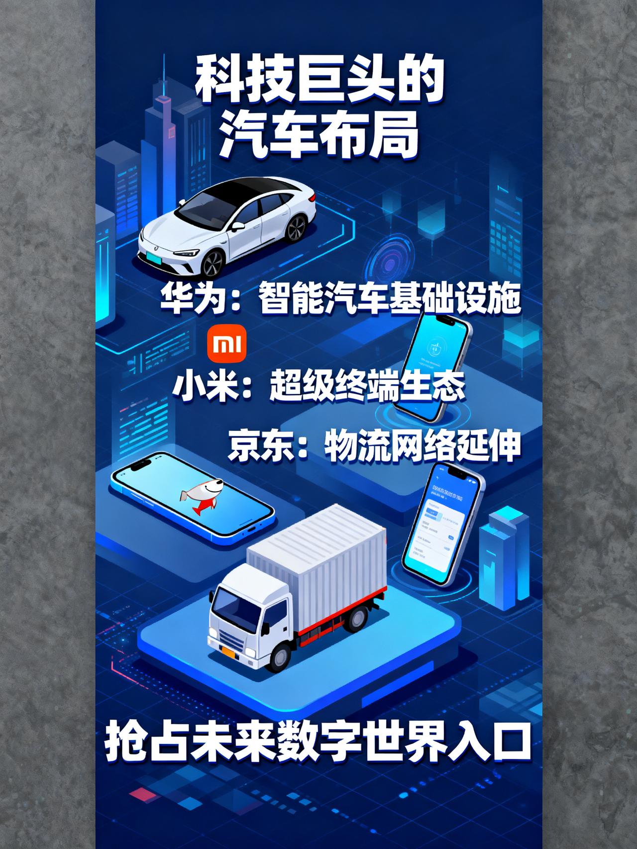 华为不造车，却定义下一代汽车；小米造车，把汽车变成AI终端；京东造车，补上陆地配