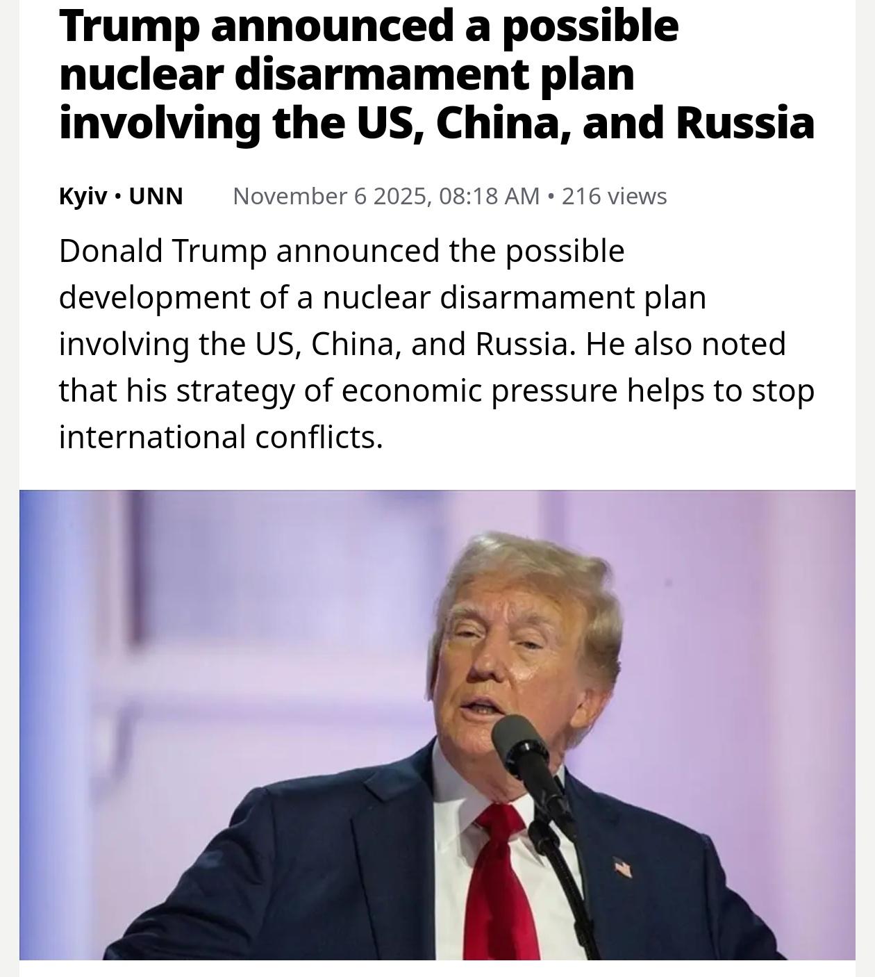 刚刚，
特朗普在外媒宣布

11月6日美国总统特朗普宣布可能制定一项涉及美国，中