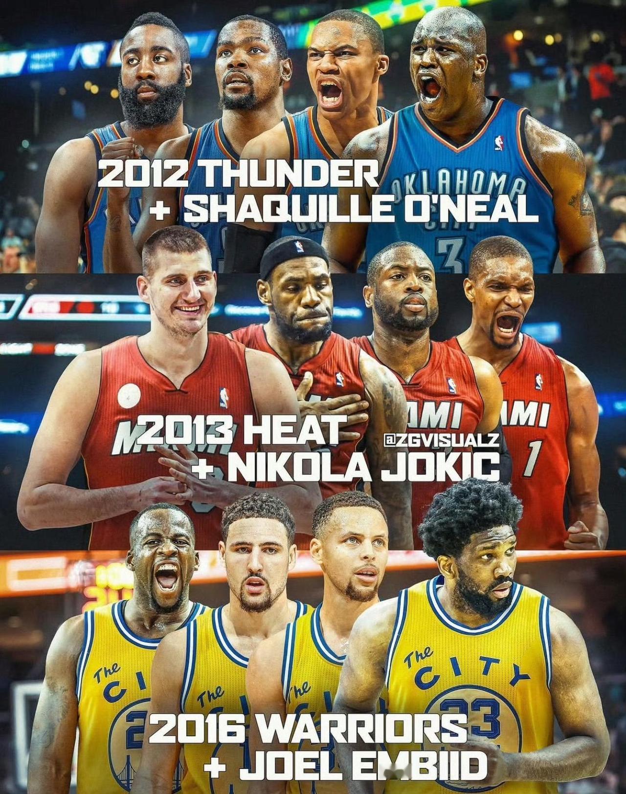 超级球队加一个顶级中锋，哪组战斗力最强？[灵光一闪]
2012年的雷霆三少：杜兰