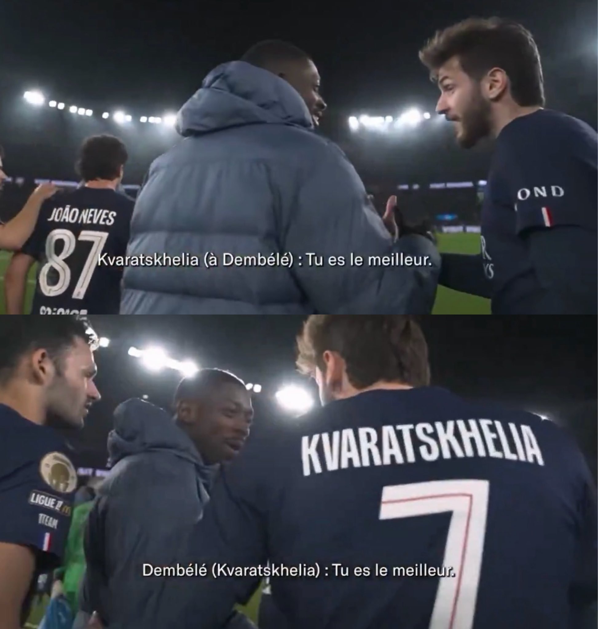 法国球迷俱乐部  🗣️克瓦拉对登贝莱说：“你是最棒的”🗣️登贝莱对克瓦拉：“