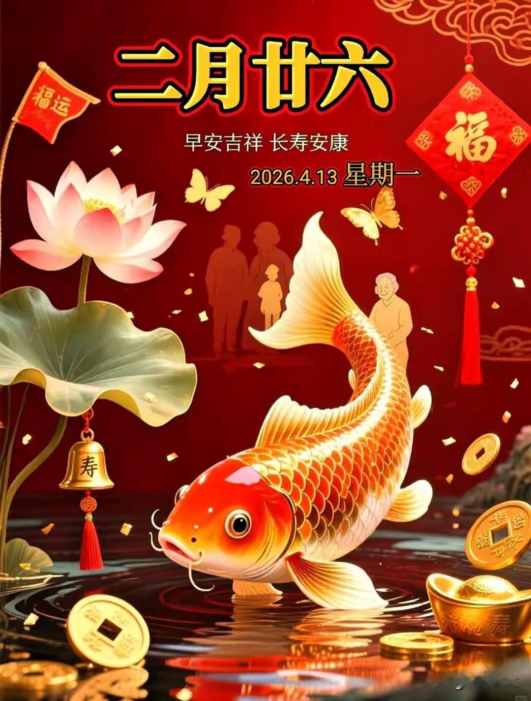 今天是2026年二月廿六，愿您福运满满，早安吉祥！🌸🐟💰