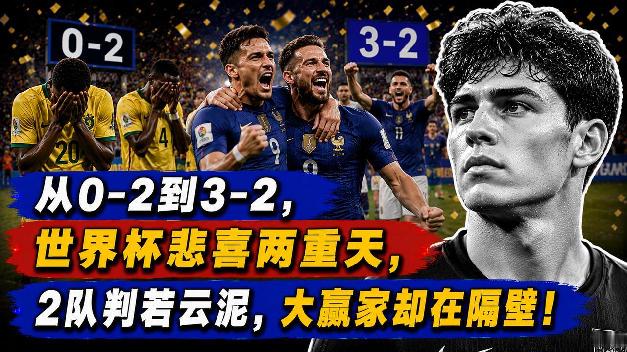 从0-2到3-2，世界杯悲喜两重天，2队判若云泥，大赢家却在隔壁
一场125分钟