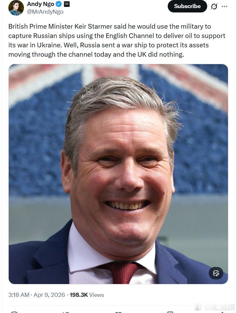 英国首相基尔·斯塔默表示，他将动用军队拦截通过英吉利海峡运送石油以支持俄乌战争的