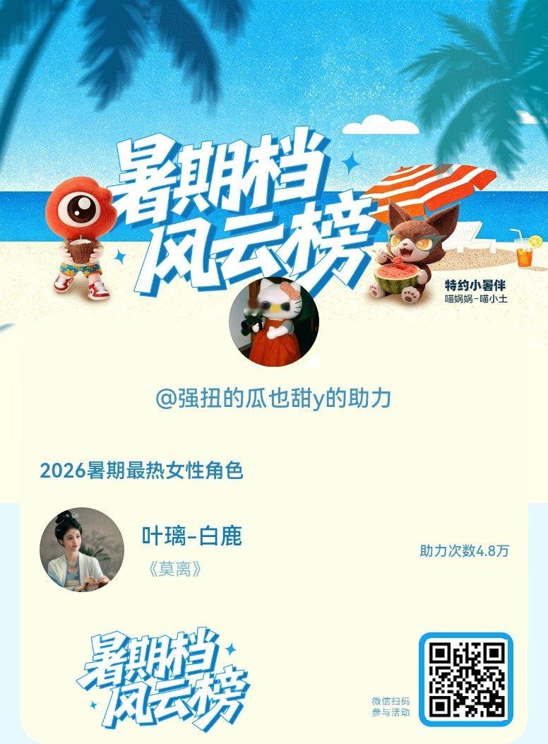 【暑期档风云榜】活动进行中，快来助力她成为今夏最热！2026暑期最热女性角色 暑