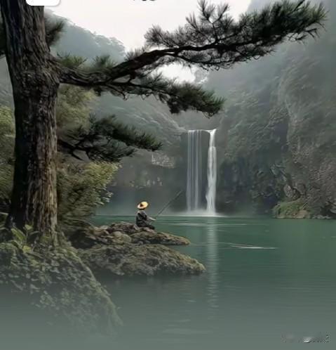 山居垂钓闲
 
松风落翠染云涛，飞瀑流泉下碧霄。
一笠一竿闲日月，半江烟雨忘尘嚣