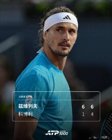稳定！兹维列夫2-0轻取科博利，晋级马德里大师赛4强