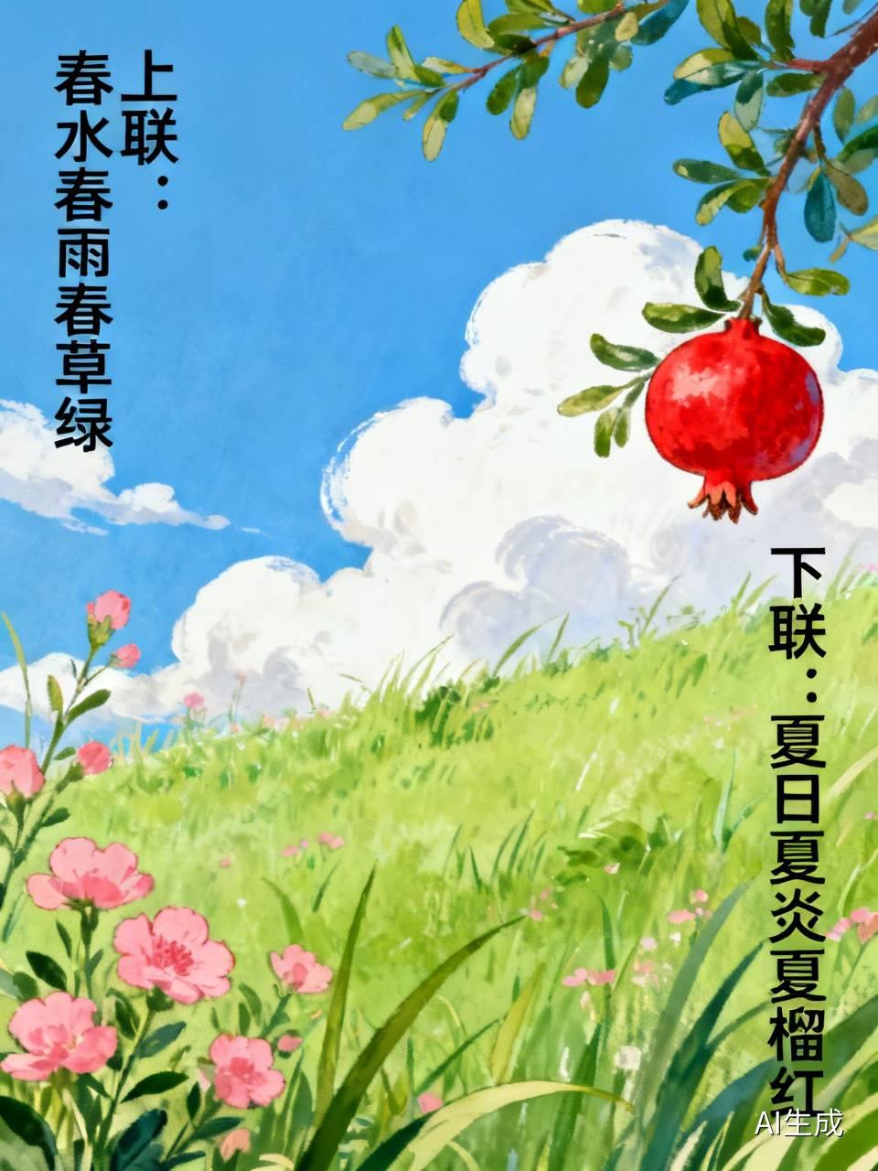 下联：夏日夏炎夏榴红。