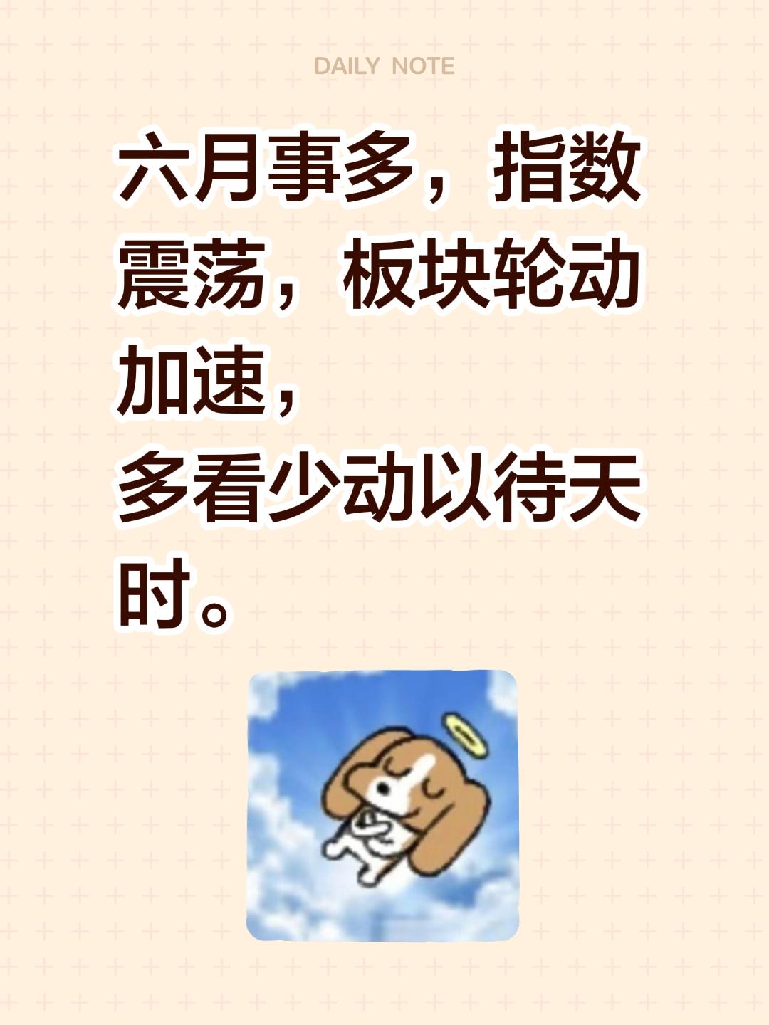 六月事多，指数震荡，板块轮动加速， 多看少动以待天时。