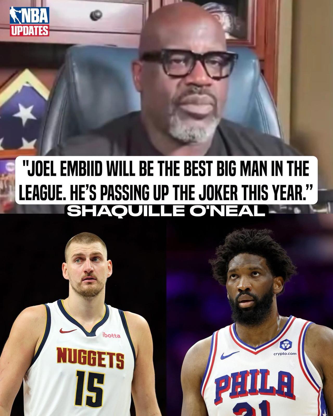 恩比德会是下赛季NBA第一中锋？
奥尼尔在播客节目中谈到恩比德时表示：奥尼尔说道