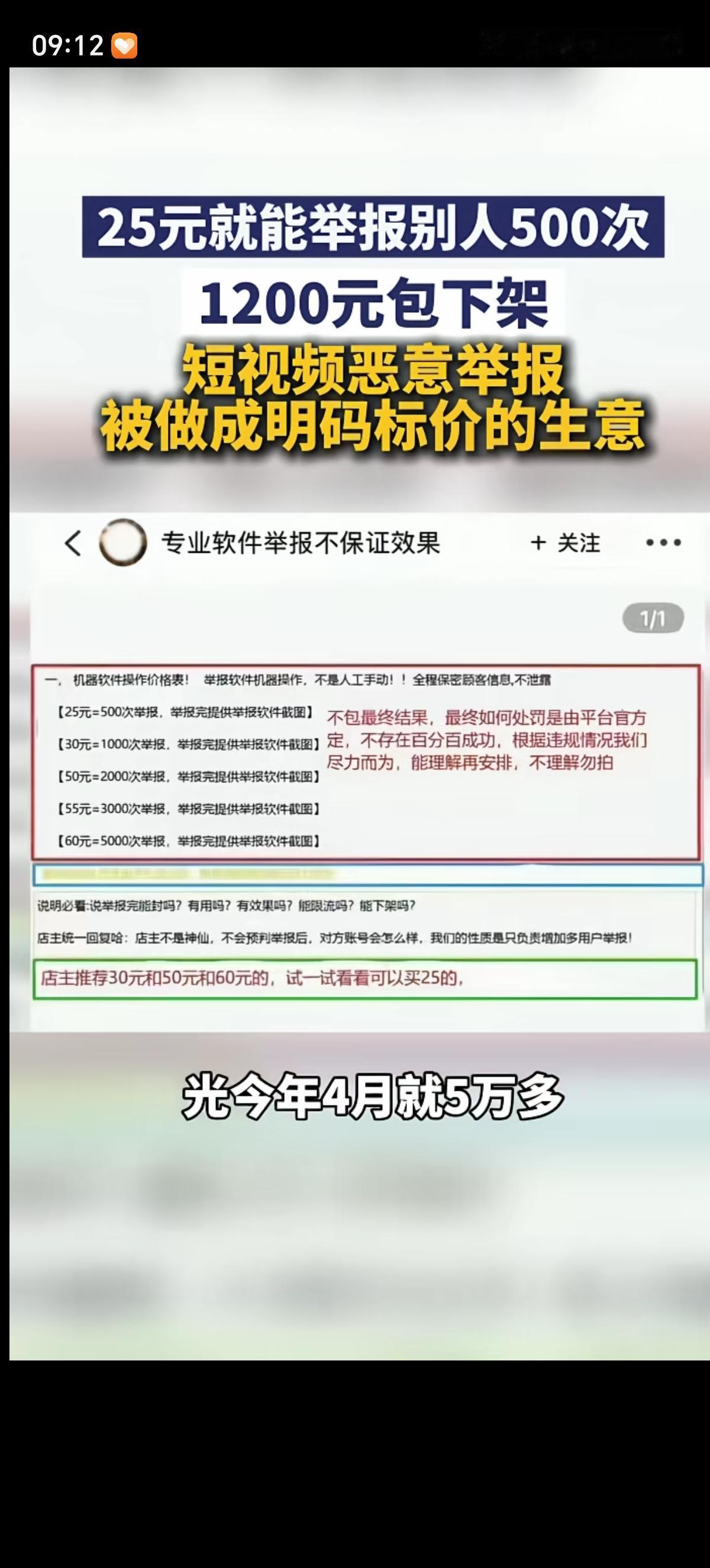 只需要花25元就能举报别人视频500次，1200元保证下架。19岁绘画博主WOR