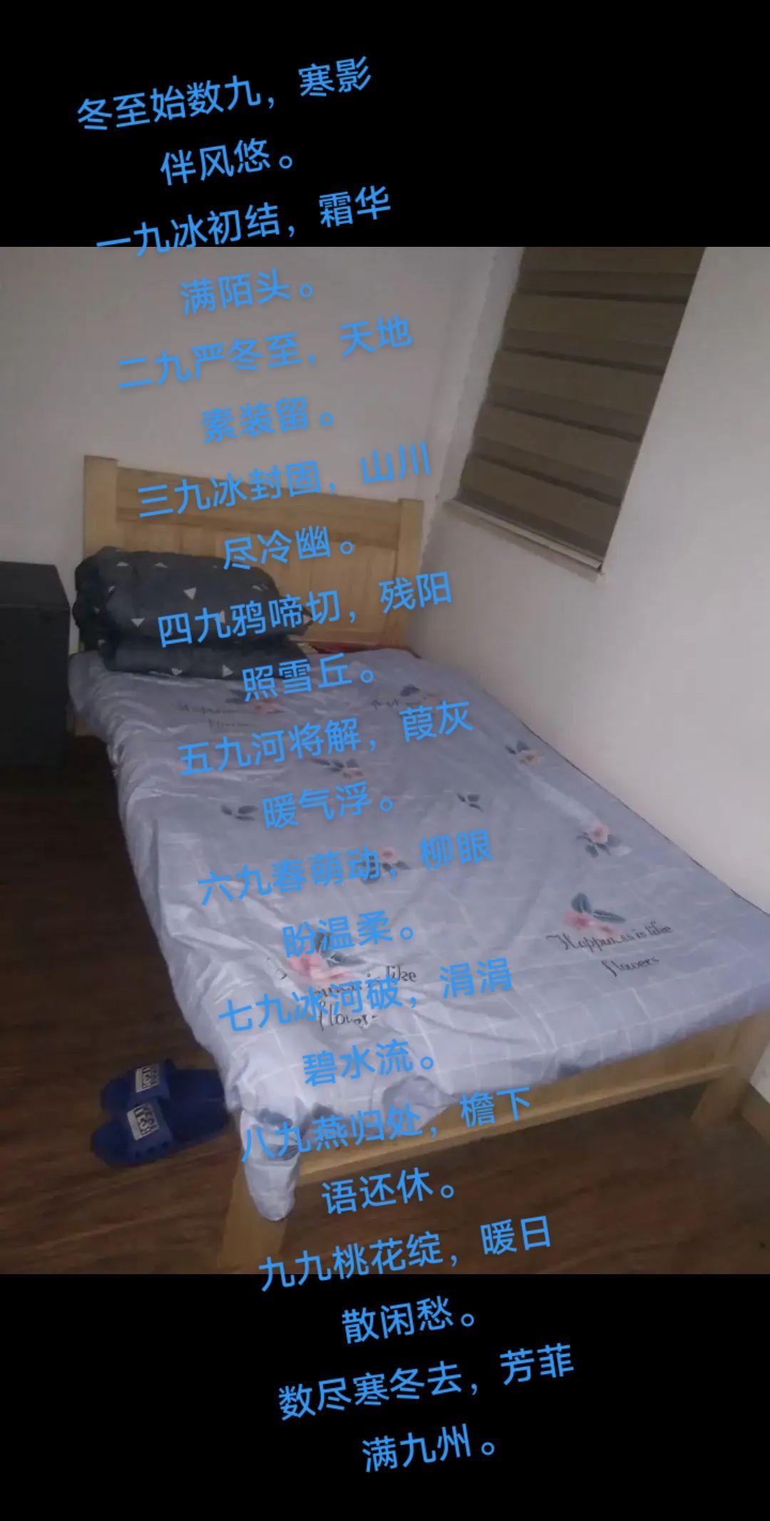 数九盼春
 
冬至始数九，寒影伴风悠。
一九冰初结，霜华满陌头。
二九严冬至，天