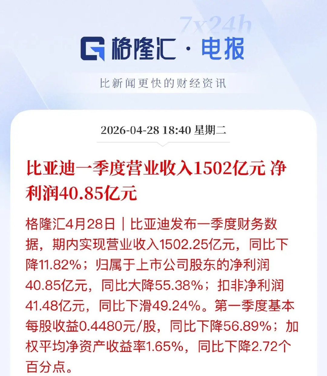 比亚迪一季度净利润“腰斩”，要慌吗？刚刚，比亚迪交出了一份“不太好看”的一季报！