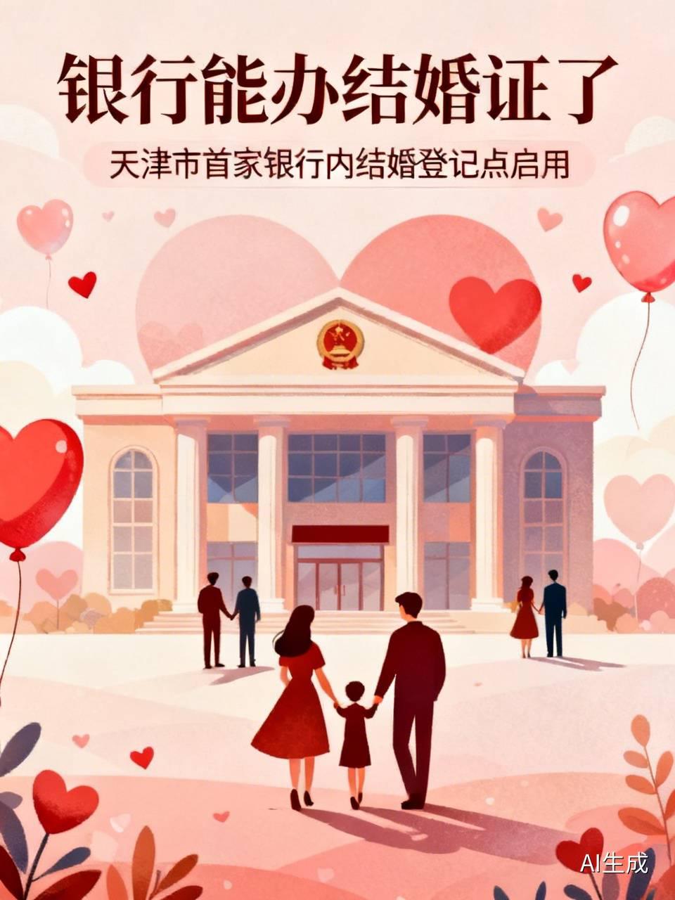 8月12日，“银行能办结婚证了”这一话题登上热搜。近期，天津市首个设立在银行内的