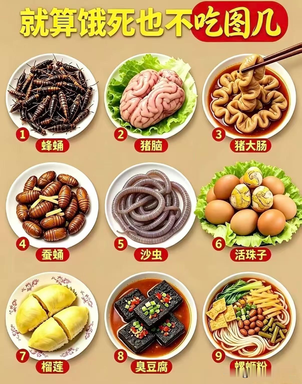 就算饿死也不吃图几？
      图8，9，臭豆腐螺蛳粉，给我多少钱我都不吃，如