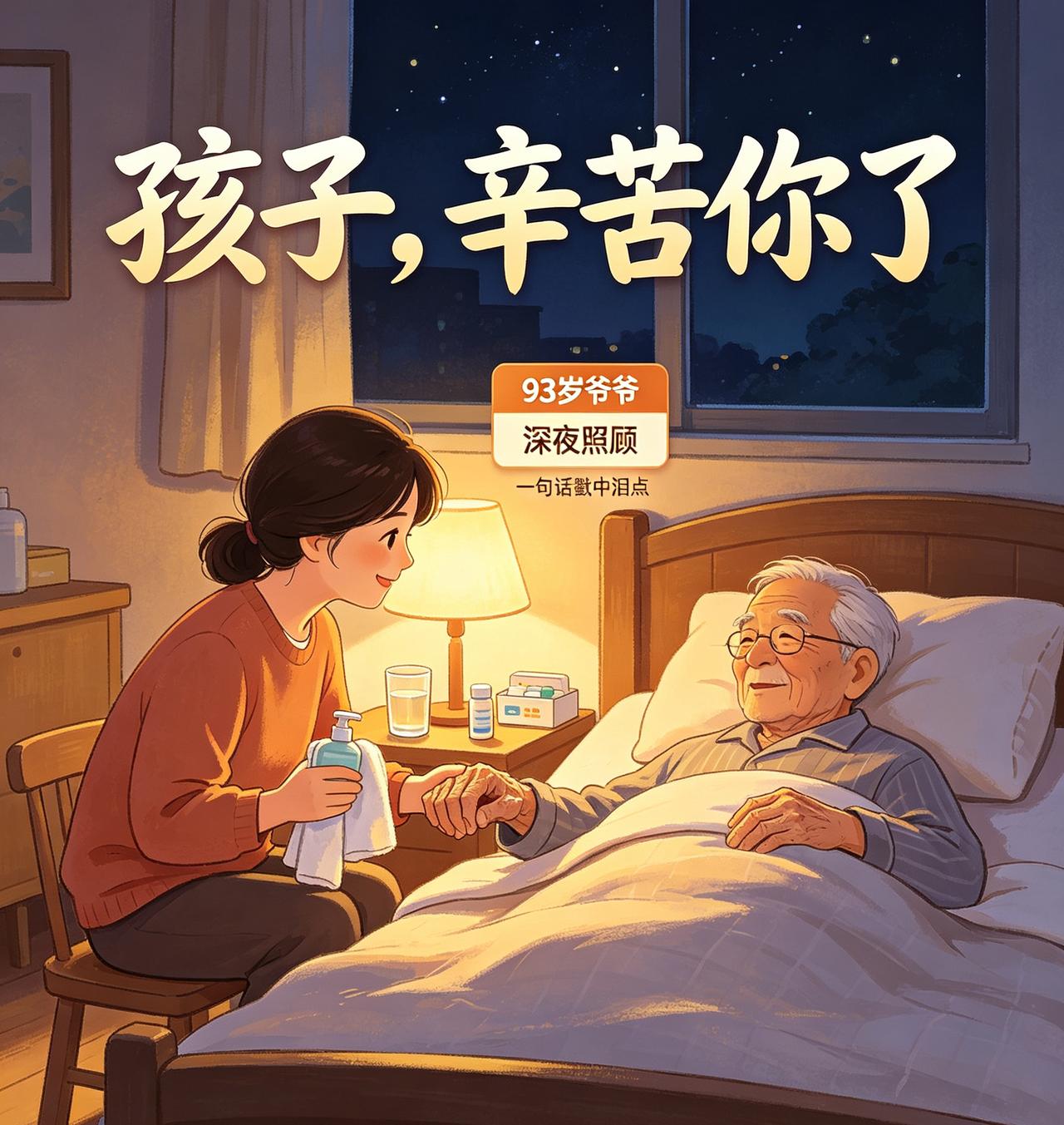 深夜伺候93岁爷爷换尿布，
老人攥住她的手，
一句话让人破防！！
 
河南一位9