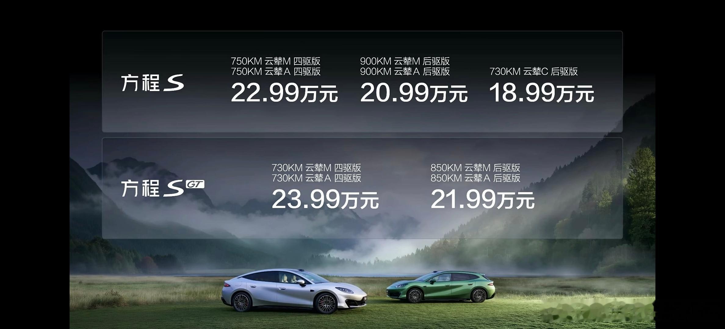 方程豹汽车今晚上市了两个重磅车型，方程S和方程S GT方程S价格18.99-22