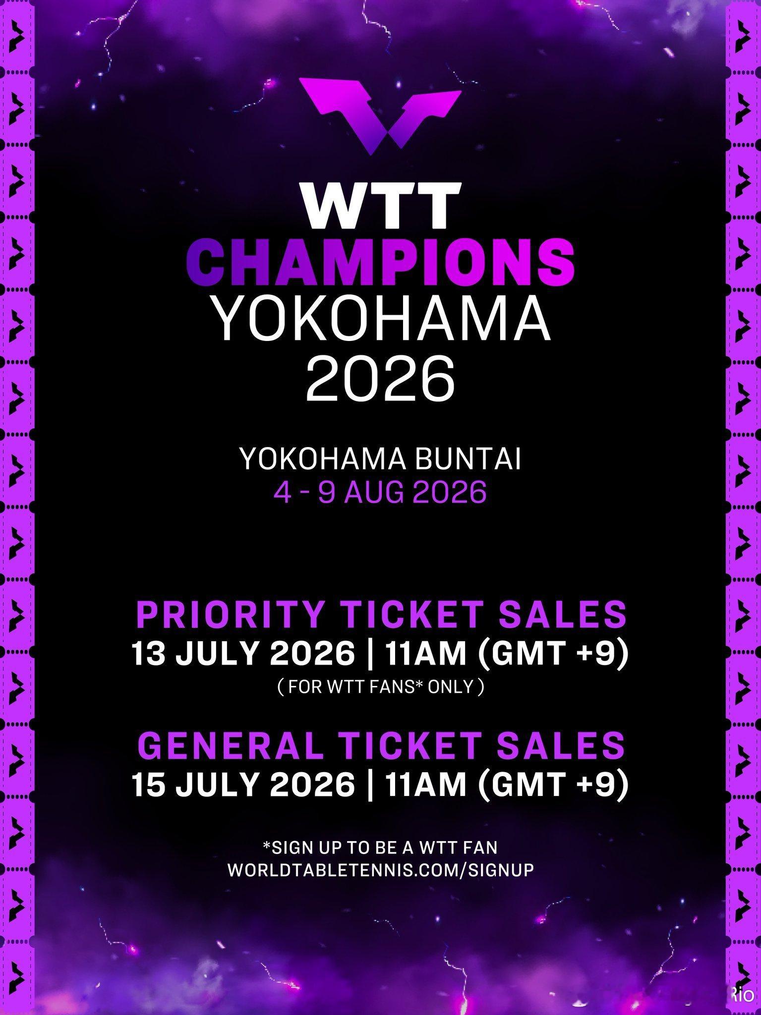 WTT横滨冠军赛2026 即将开启售票🎫 