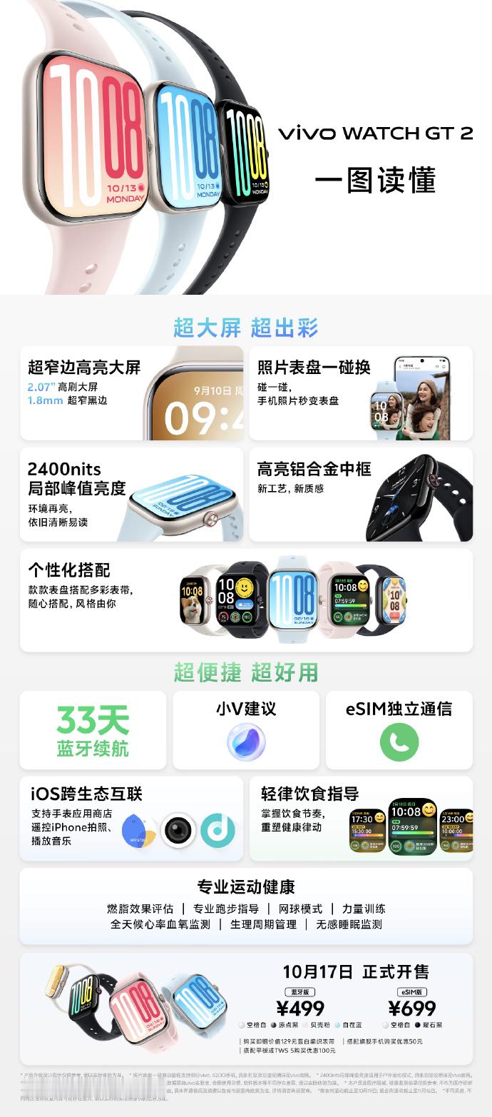 vivo WATCH GT 2：超窄边高亮大屏，33 天超长续航，运动健康兼顾，