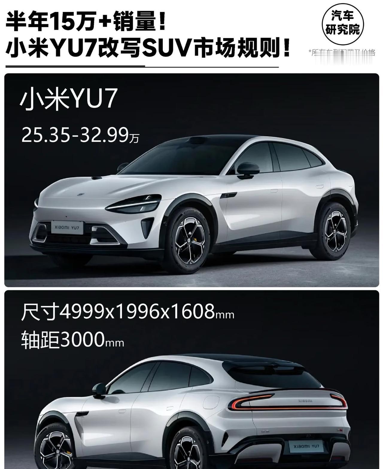 半年15万+销量小米YU7改写SUV市场规则

小米YU7用半年时间完成了传统豪