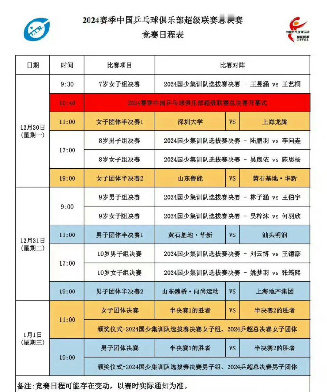 乒超总决赛赛程来了 赛程来了 还不知道的宝子们看过来。不要错过 