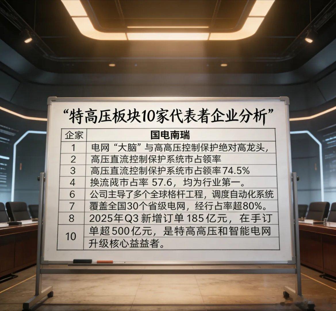 特高压板块，对10家有代表性的企业进行详细的分析：1. 国电南瑞icon：电网“