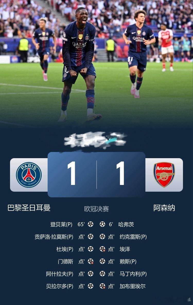 卫冕欧冠！巴黎点球大战击败阿森纳夺冠加布里埃尔、埃泽失点欧冠联赛巴黎   5月3