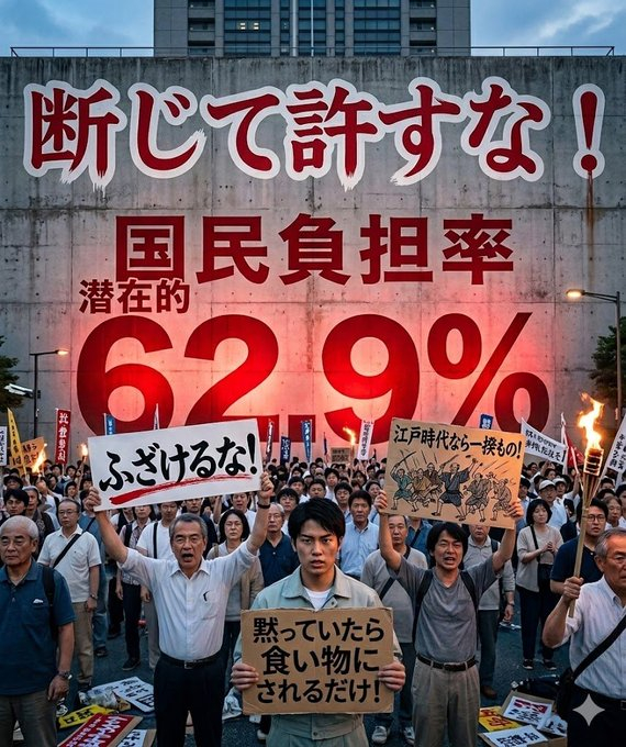 国民负担率潜在62.9%这也太夸张了吧？  收入的6成被没收，在江户时代的话，马