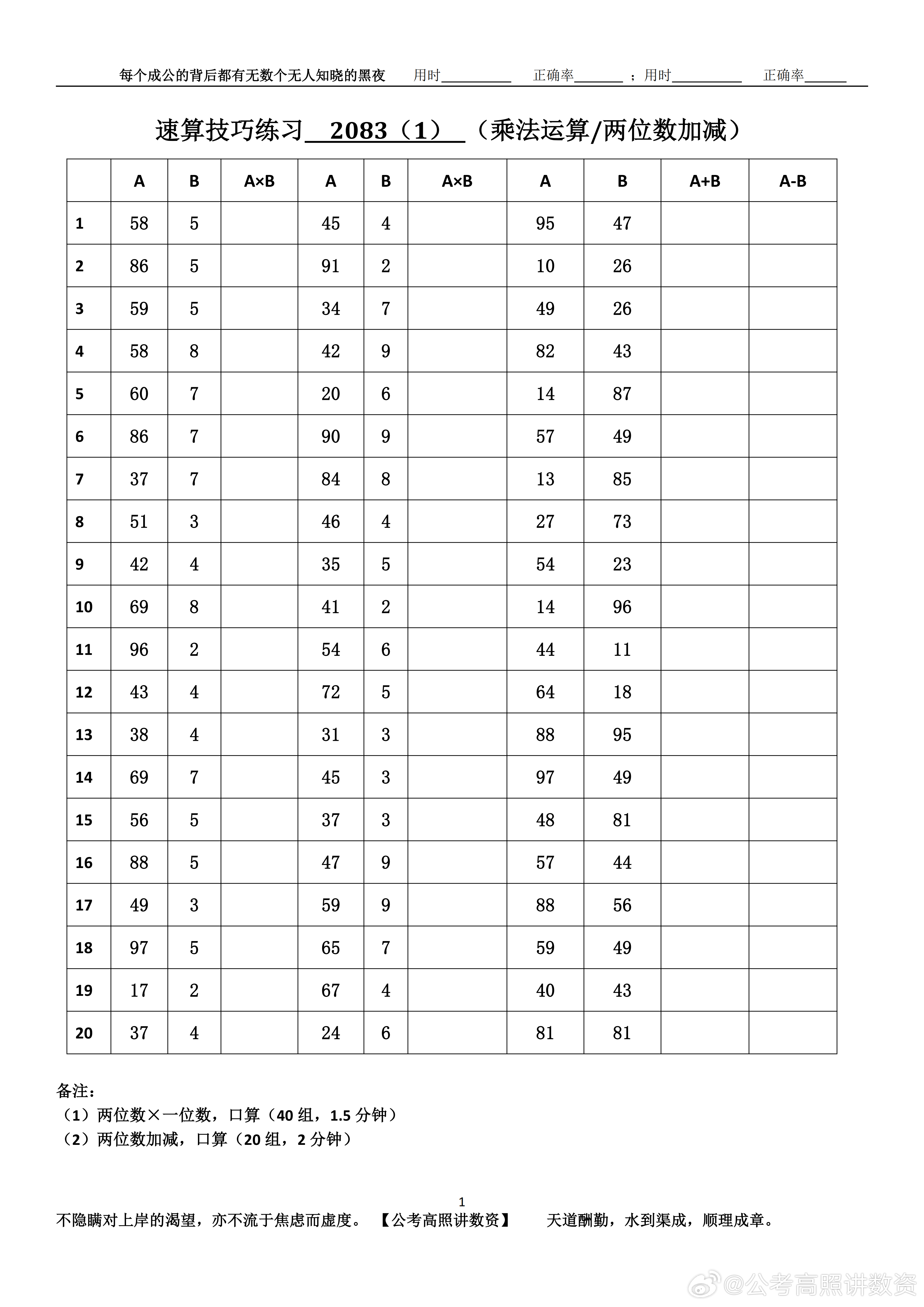 跟着高照练速算决战公考  速算练习2083相信自己，努力学习。速算链接汇总：网页