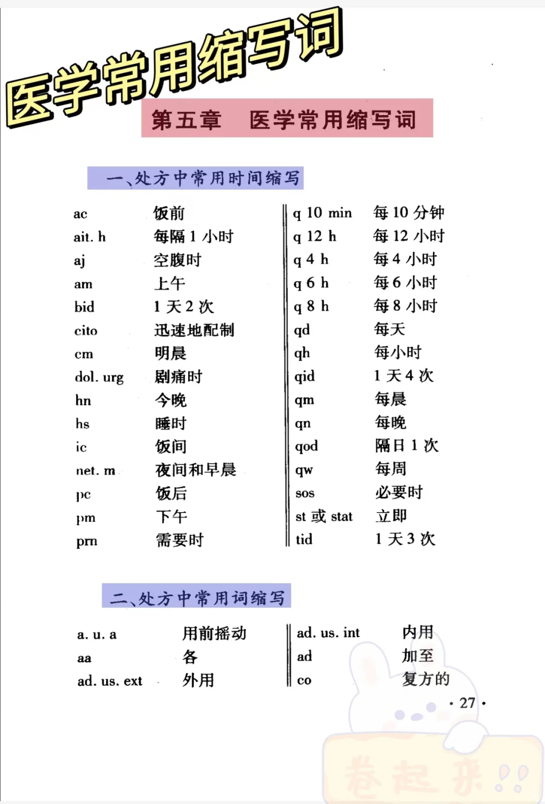 医学生常用缩写词！