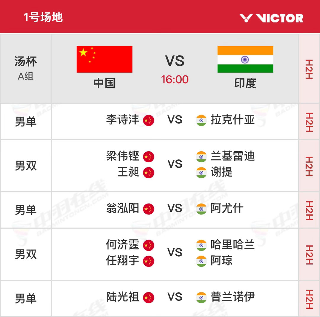 2026年汤尤杯 小组赛第六天北京时间16:00开始，可在央视各平台、优酷等观赛