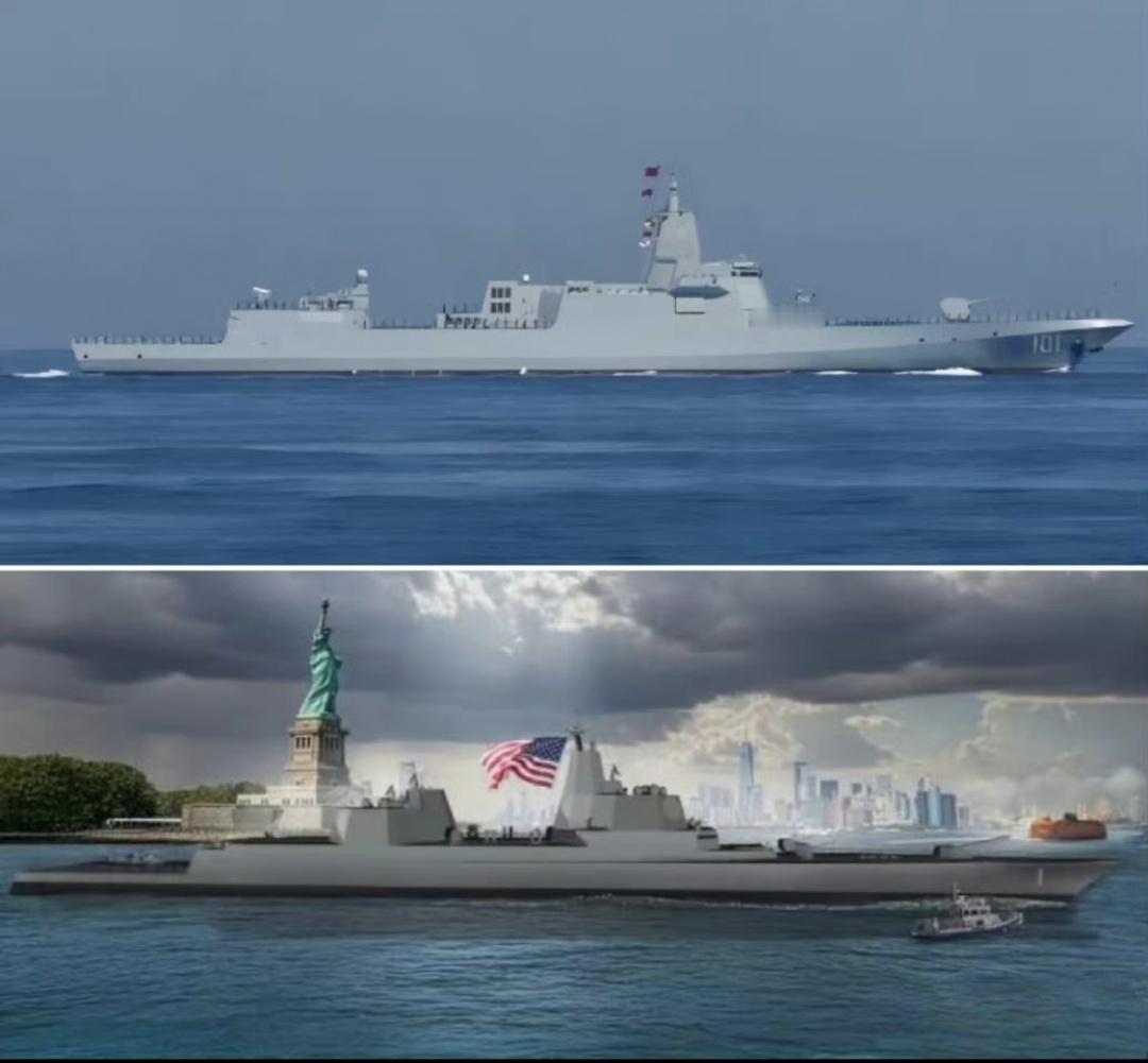 055万吨大驱与“特朗普”级战列舰CG图，怎么看着有点“摸着兔子过河”的感觉？不